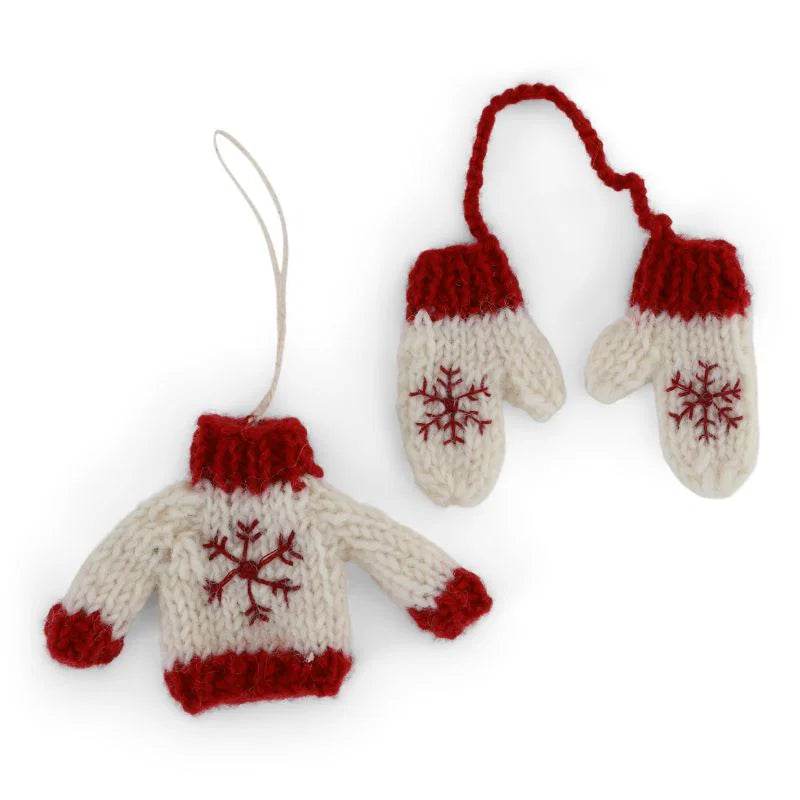 Gry & Sif - Julepynt - Sweater & Handsker Hvid