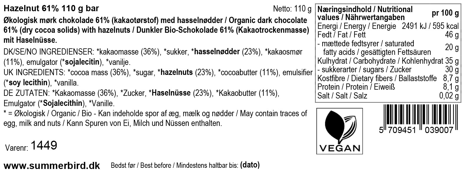 Summerbird - Bar - Hazelnut 61%