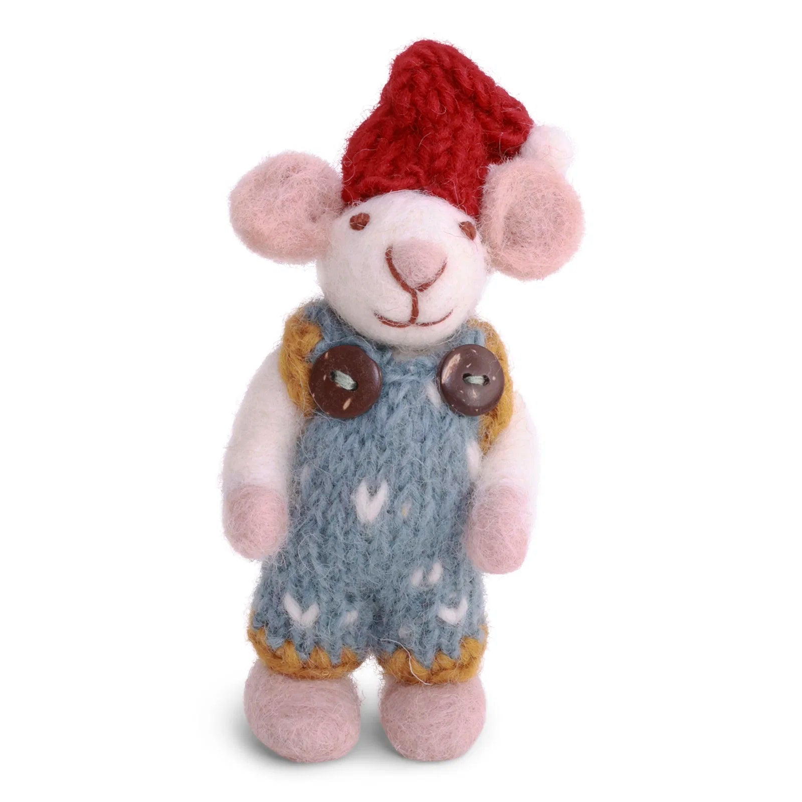 Gry & Sif - Julemus - Mini hvid mus med strikkede overalls