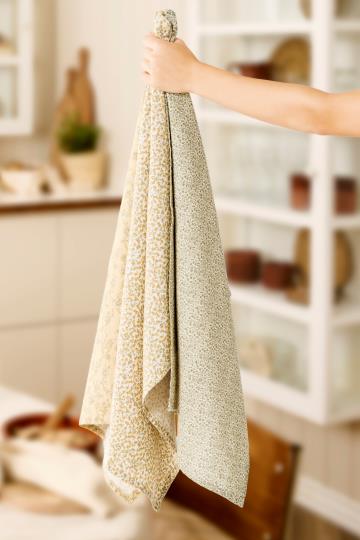 Ib Laursen - Viskestykke - Grønt og gult blomstermønster