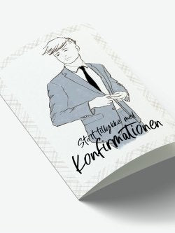Mouse & Pen - Lykønskningskort - Tillykke med Konfirmation Blågrå A7•