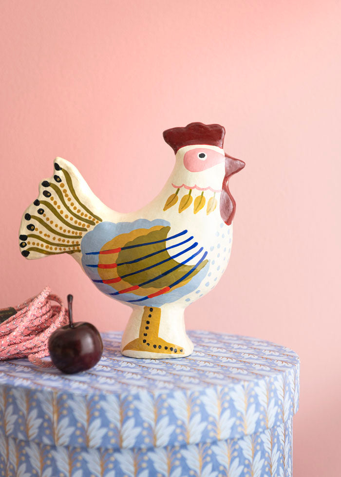 Bungalow - Borddekoration - Hane i Papmaché, Creme (16 cm)