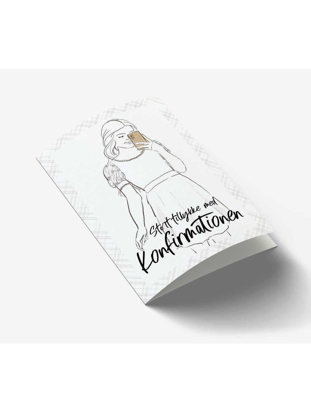 Tillykke med Konfirmation Rosa-Kort A7-Mouse & Pen-Butik Square