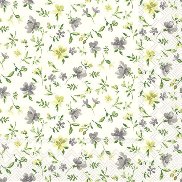 Servietter Fleurs Grey Yellow-Servietter-Butik Square-Butik Square