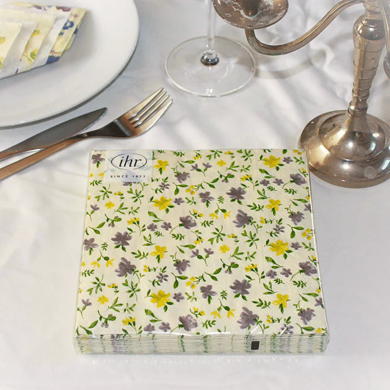 Servietter Fleurs Grey Yellow-Servietter-Butik Square-Butik Square