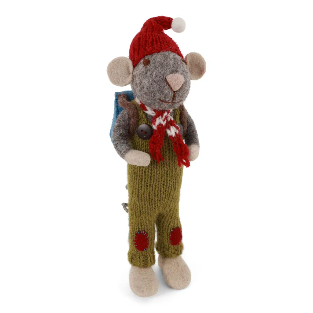Gry & Sif - Julemus - Grå Mus med Rygsæk 27 cm.