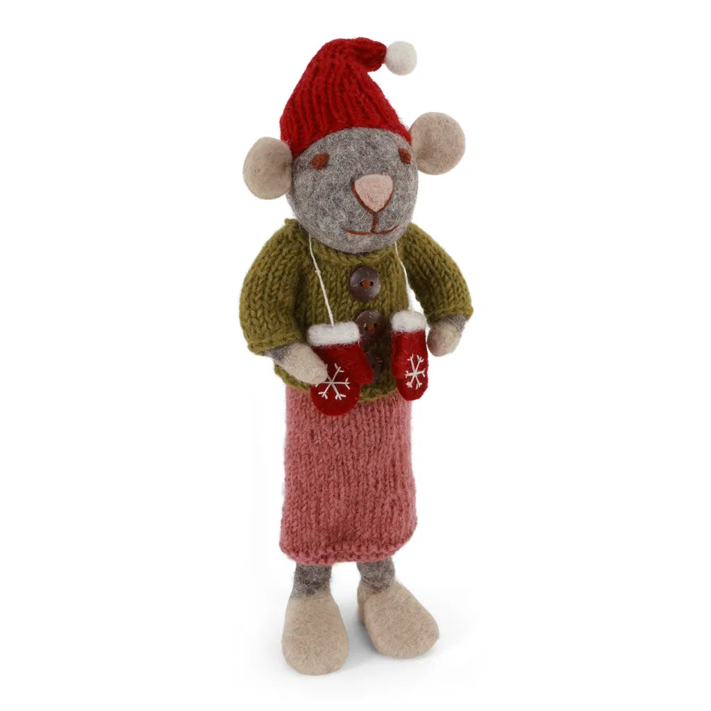 Gry & Sif - Julemus - Mus i Kjole med Vanter 27 cm.