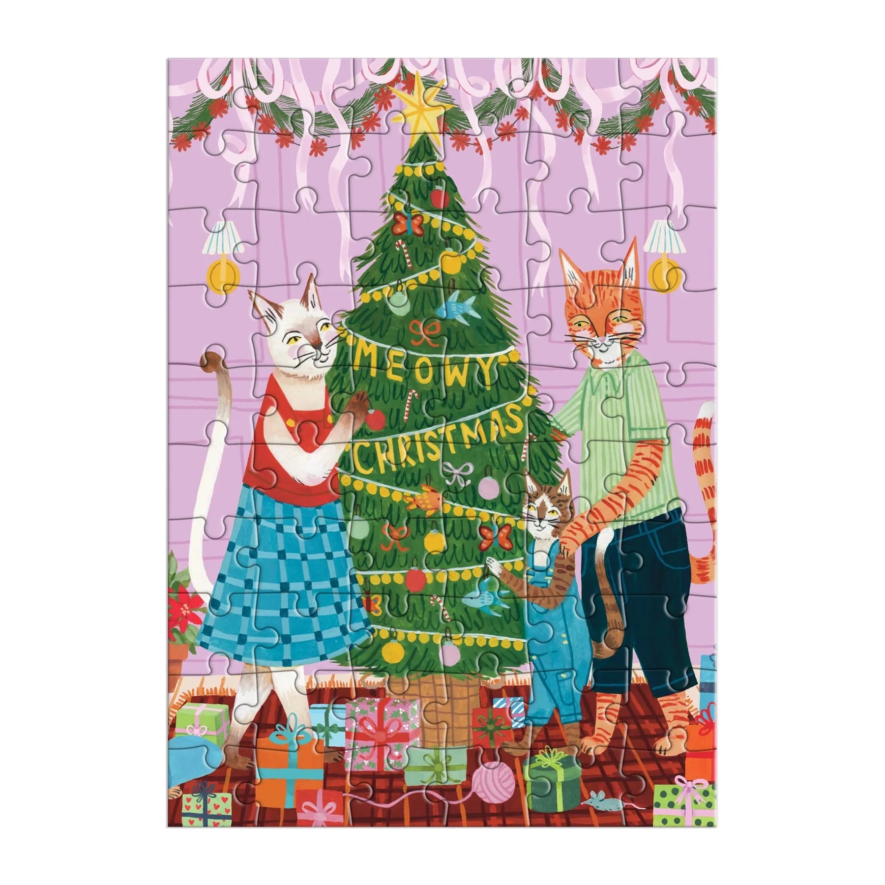 Galison - Puslespilskort - Meowy Christmas