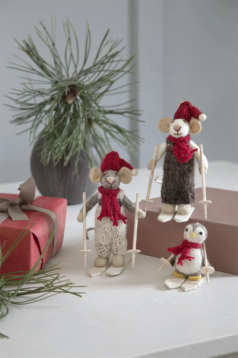 Grå mus på ski-Julepynt-Gry & Sif-Butik Square