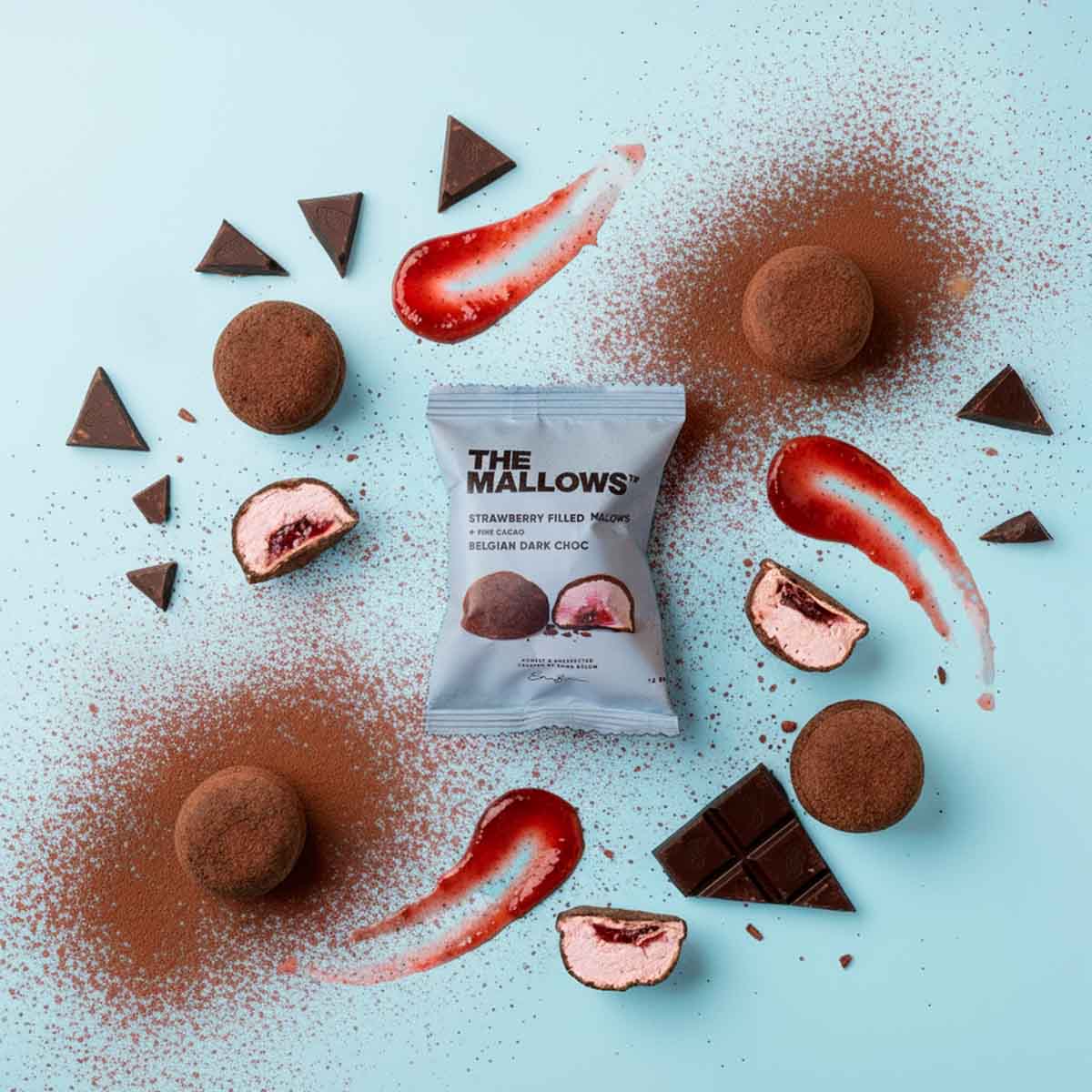 The Mallows - Flowpack - Jordbær og Mørk chokolade