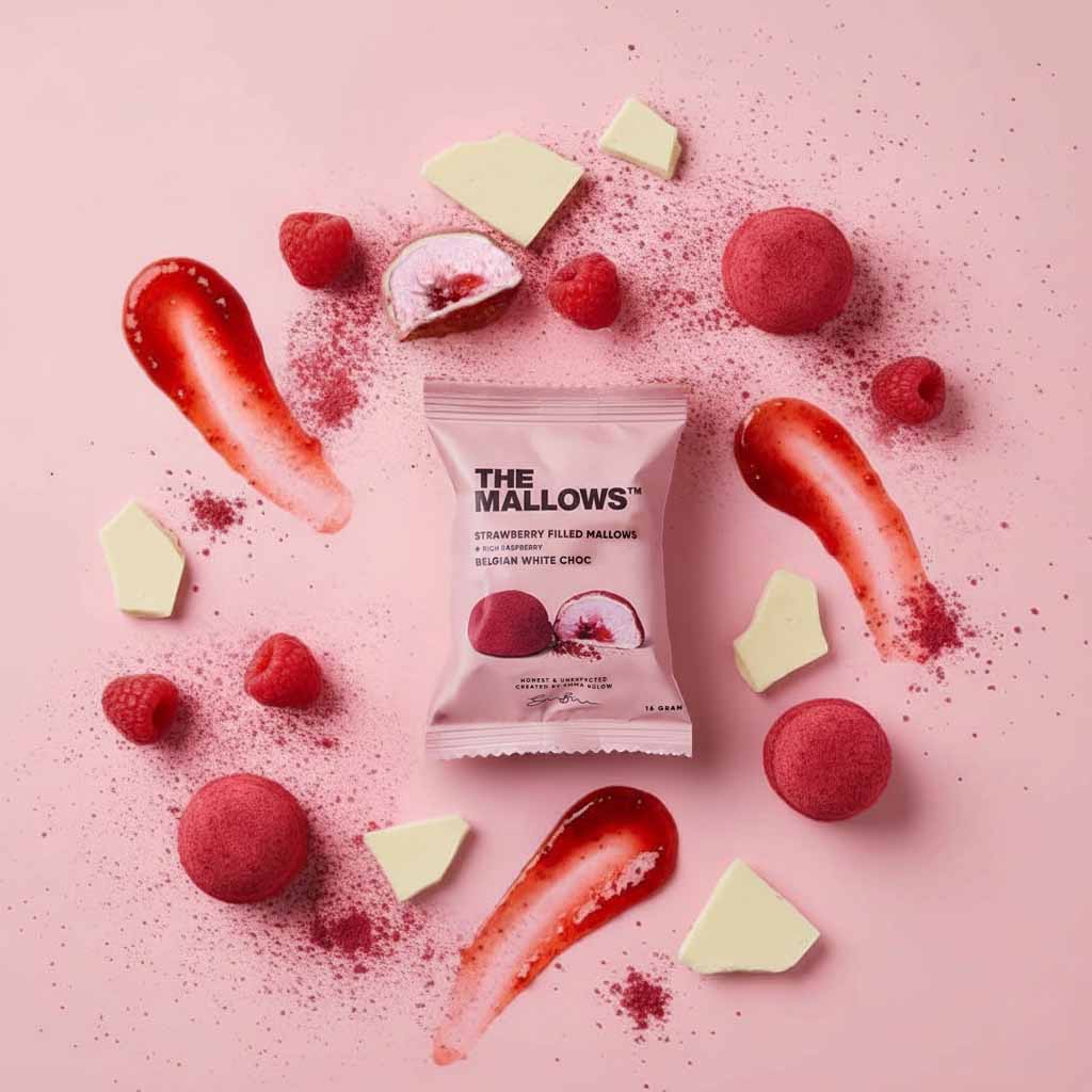 The Mallows - Flowpack - Hindbær og Hvid chokolade