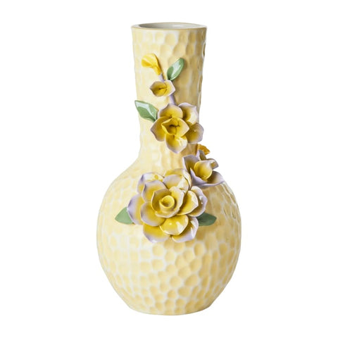 Keramik Vase Gul med blomster