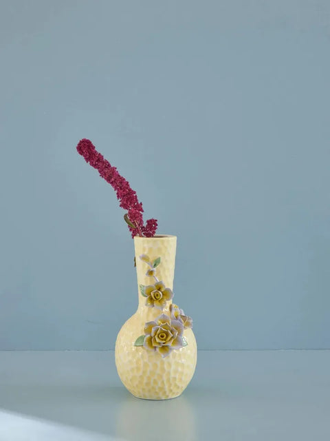 Keramik Vase Gul med blomster