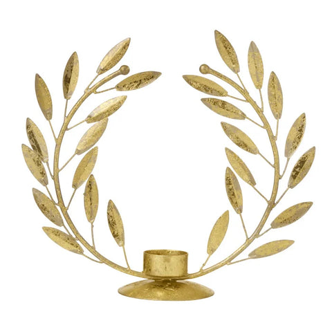 Golden Tea Light Holder Leaf Wreath-Lysestage-Bungalow-Butik Square