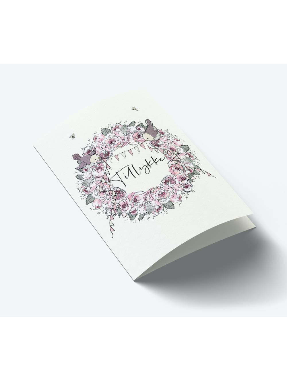 Rosa Blomsterkrans Tillykke-Kort A7-Mouse & Pen-Butik Square