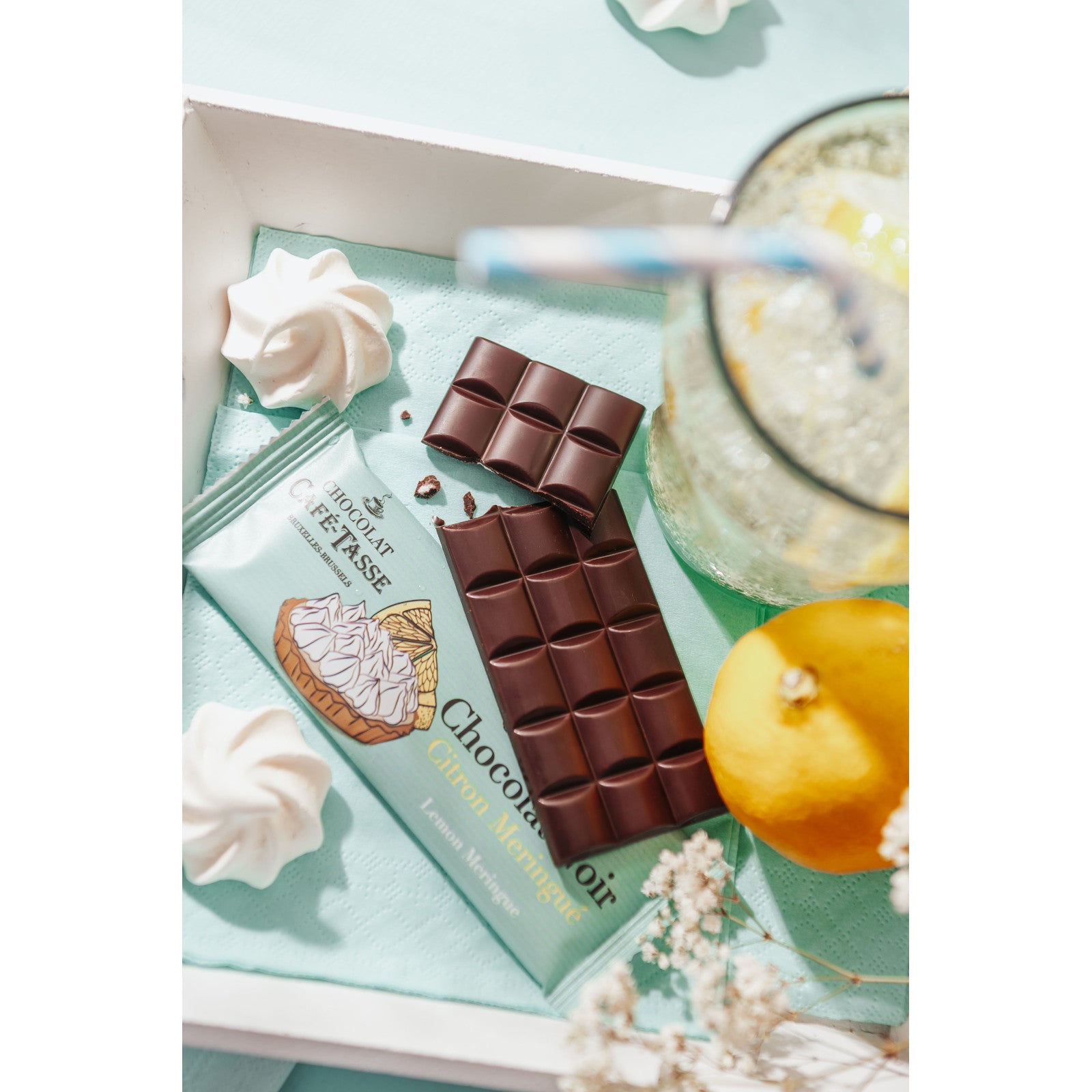 Café Tasse - Chokoladebar - Mørk Chokolade med Citron & Marengs